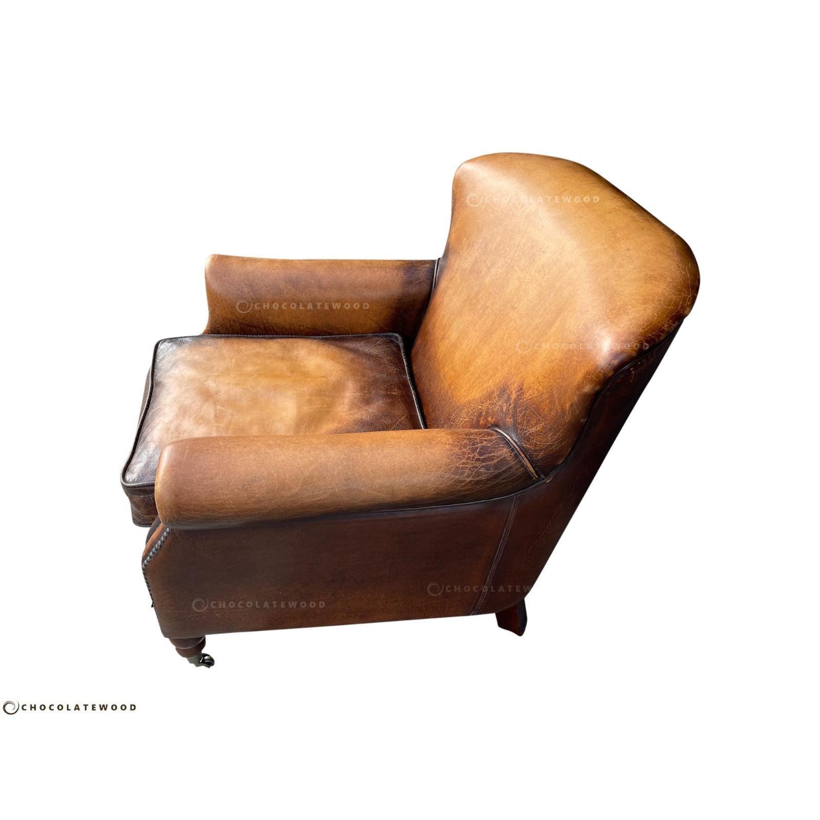 GRACELAND ANTIQUE PREMIUM GRADE LEATHER ARMCHAIR IN CARAMEL - MyChocolateWood