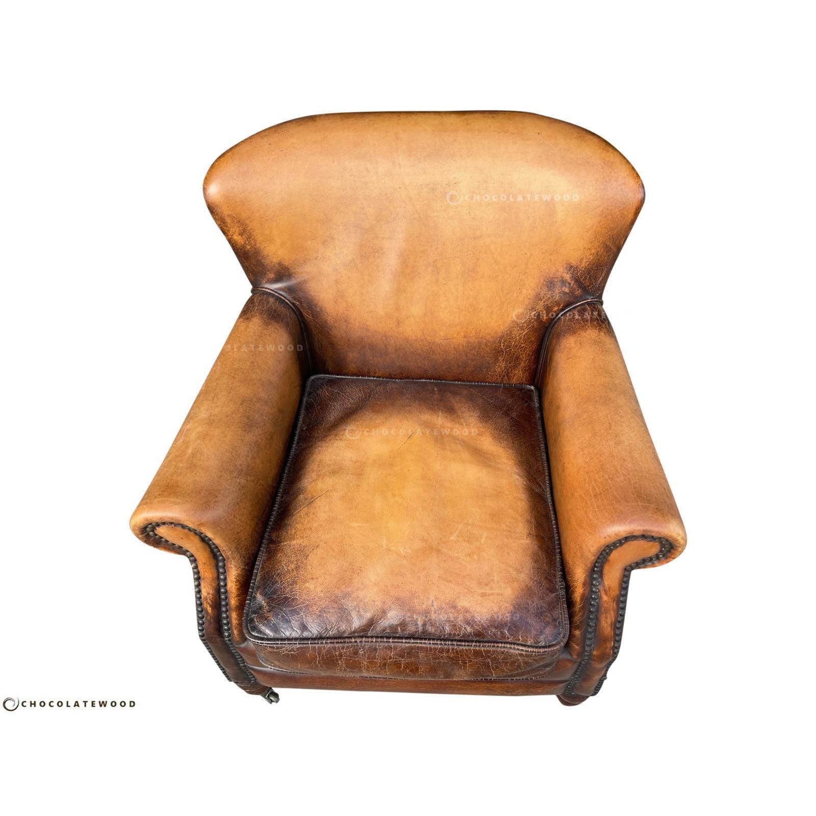 GRACELAND ANTIQUE PREMIUM GRADE LEATHER ARMCHAIR IN CARAMEL - MyChocolateWood