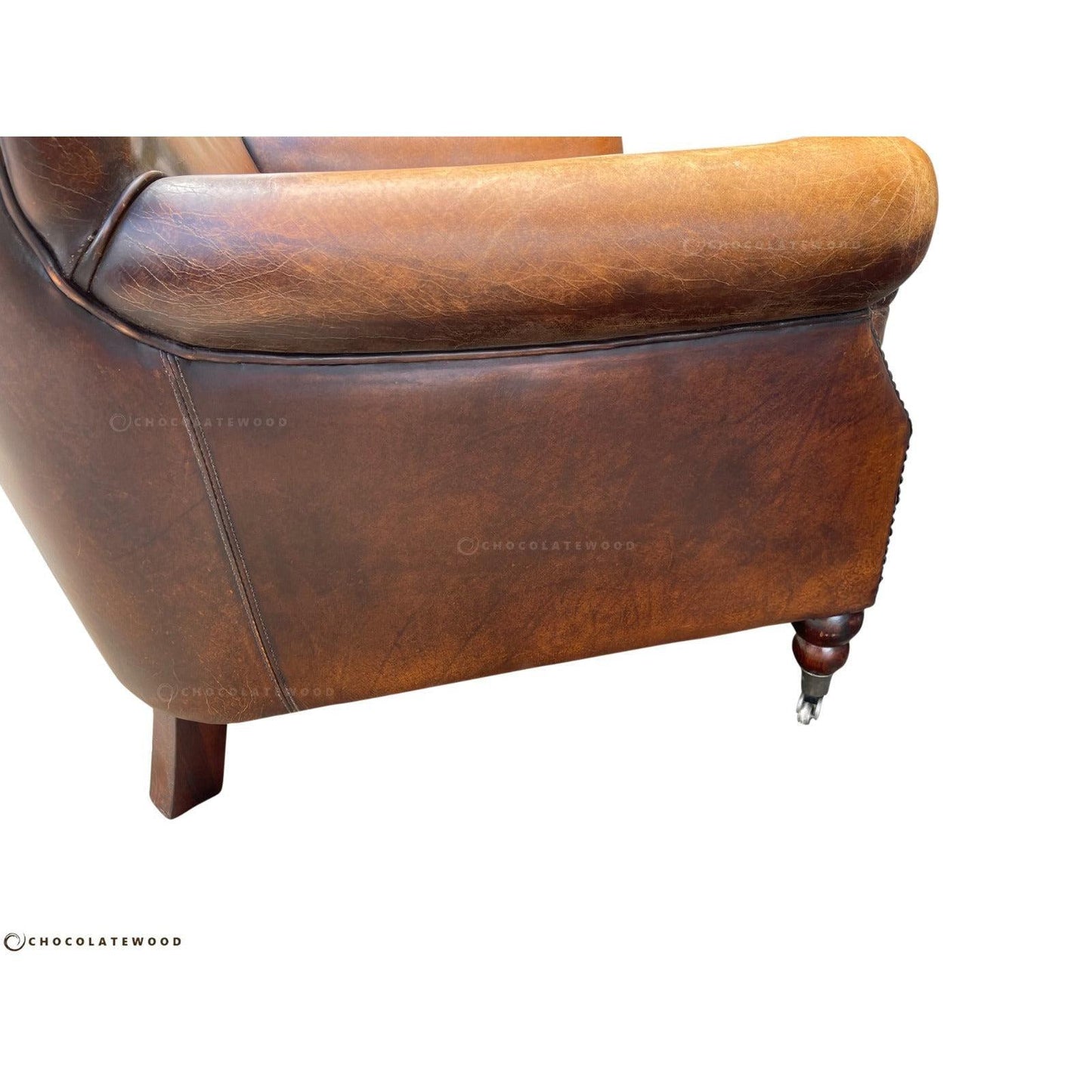 GRACELAND ANTIQUE PREMIUM GRADE LEATHER ARMCHAIR IN CARAMEL - MyChocolateWood