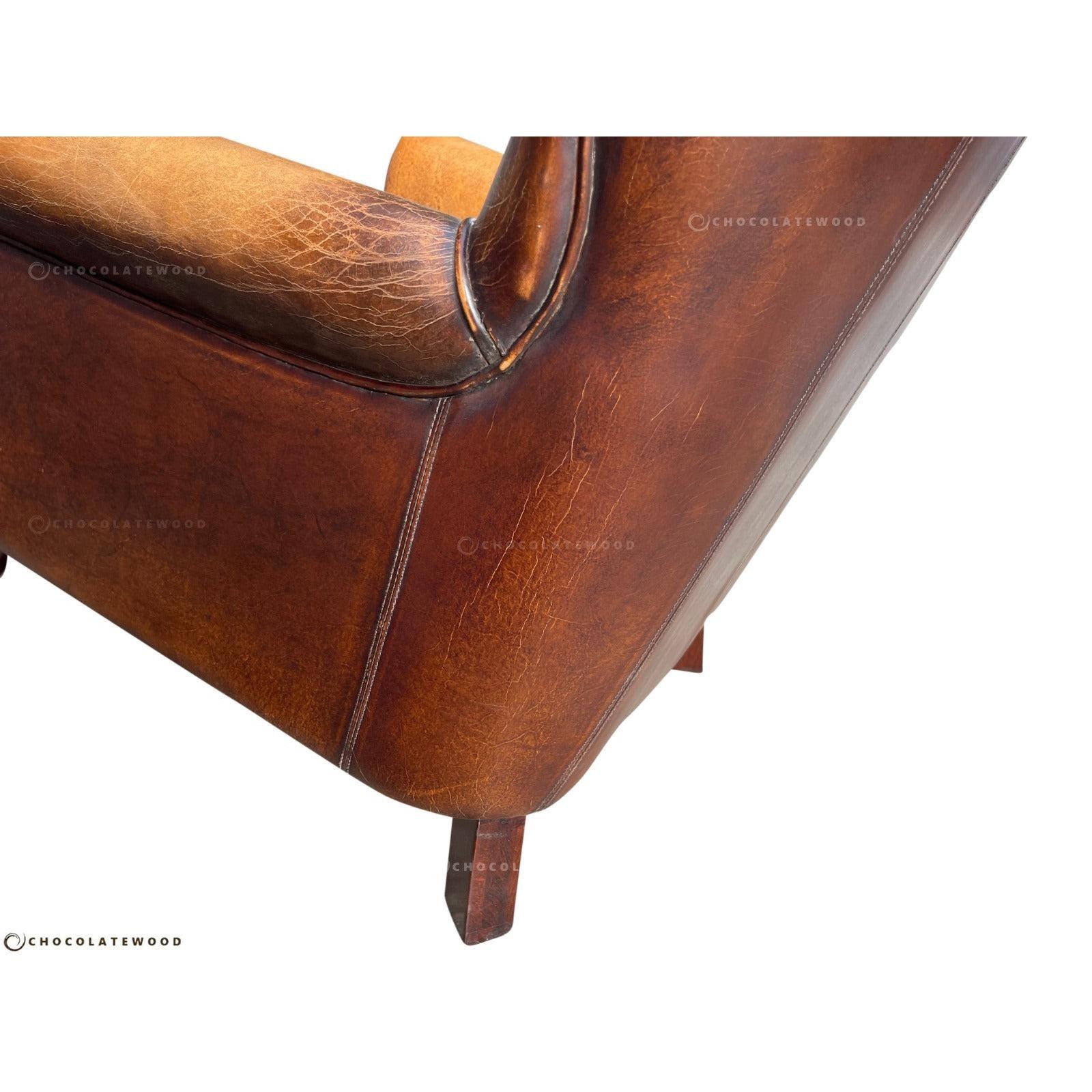 GRACELAND ANTIQUE PREMIUM GRADE LEATHER ARMCHAIR IN CARAMEL - MyChocolateWood