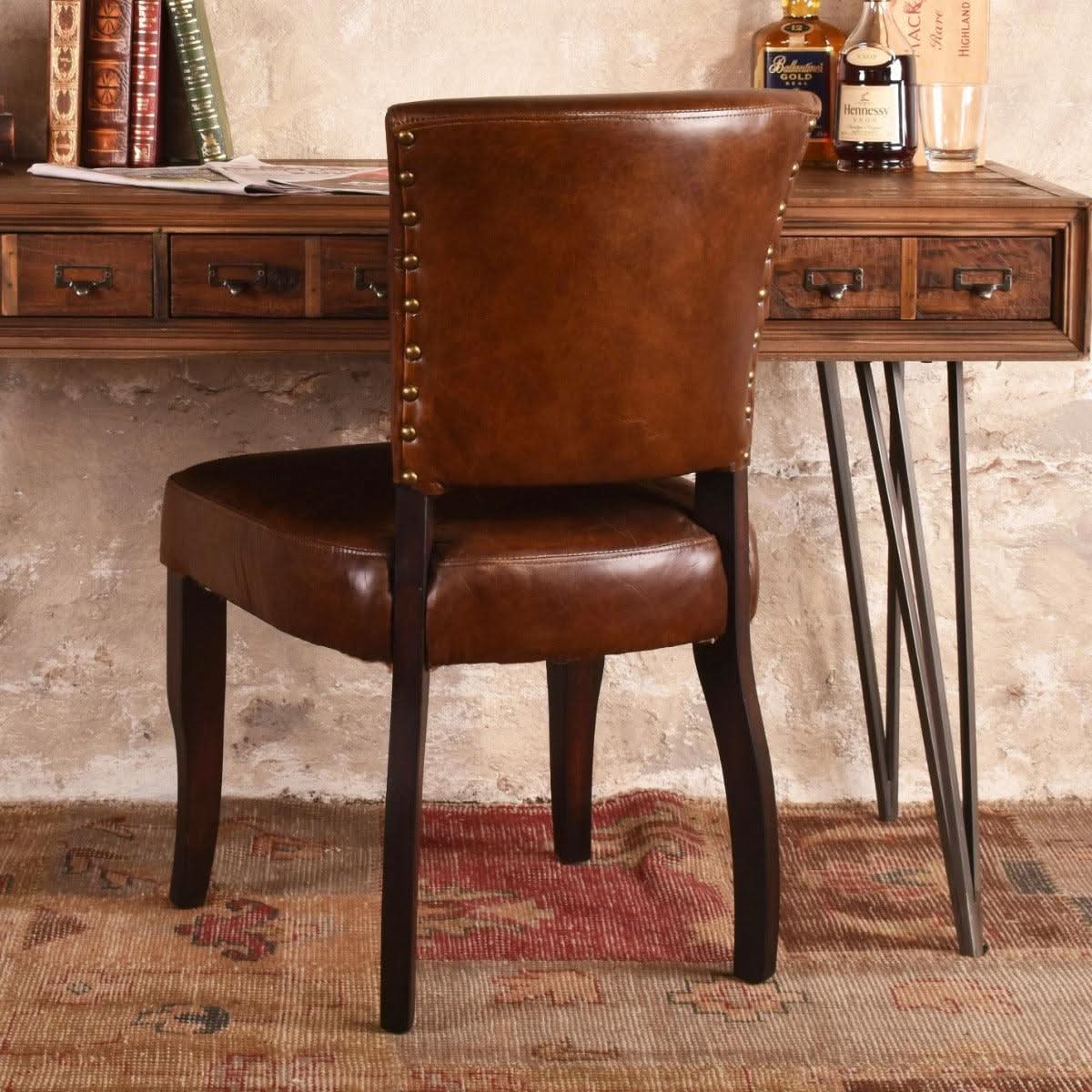 GRANADA VINTAGE LEATHER DINING CHAIR - MyChocolateWood