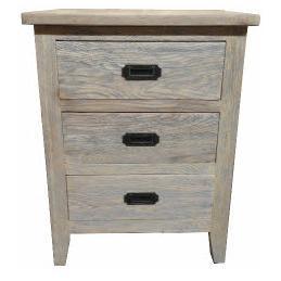 HAMPTON GREYWASHED OAK BEDSIDE TABLE 3 DRAWER 50CM - MyChocolateWood
