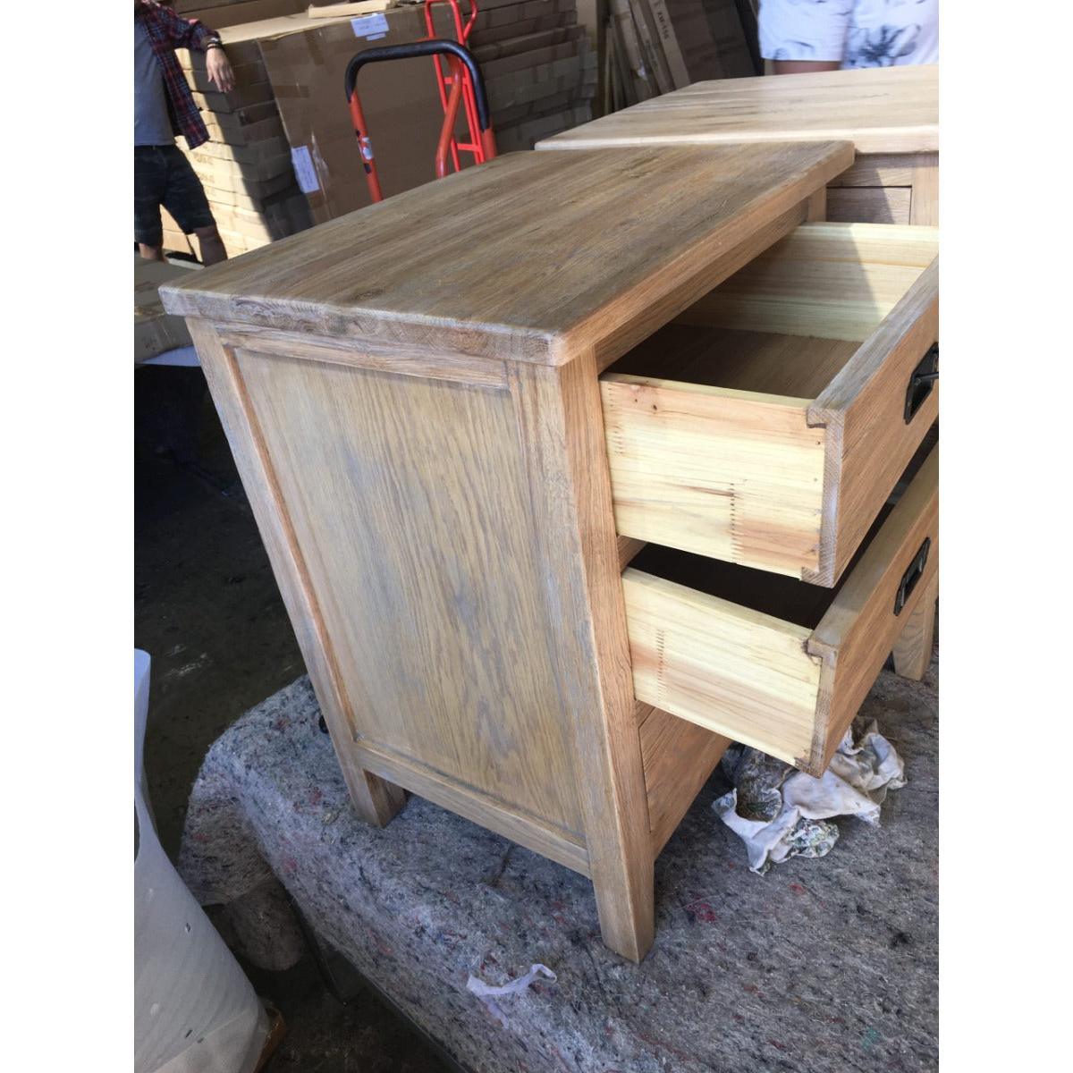 HAMPTON GREYWASHED OAK BEDSIDE TABLE 3 DRAWER 50CM - MyChocolateWood