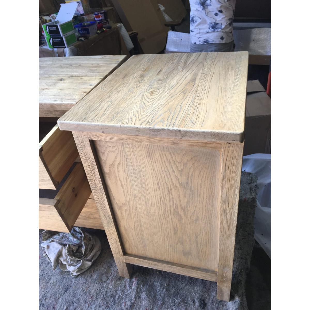 HAMPTON GREYWASHED OAK BEDSIDE TABLE 3 DRAWER 50CM - MyChocolateWood