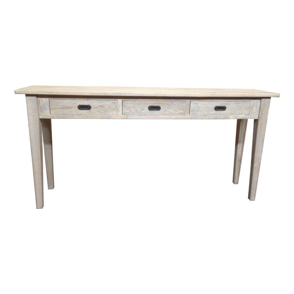 HAMPTON GREYWASHED OAK HALL TABLE CONSOLE 180CM - MyChocolateWood