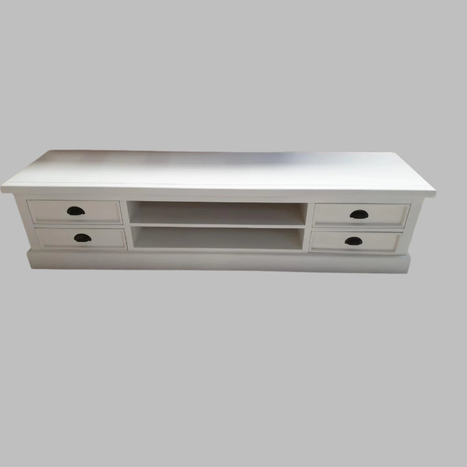 HAMPTON SOLID MAHOGANY LOWLINE TELEVISION ENTERTAINMENT UNIT TV STAND - 4 DRAWERS WHITE - MyChocolateWood