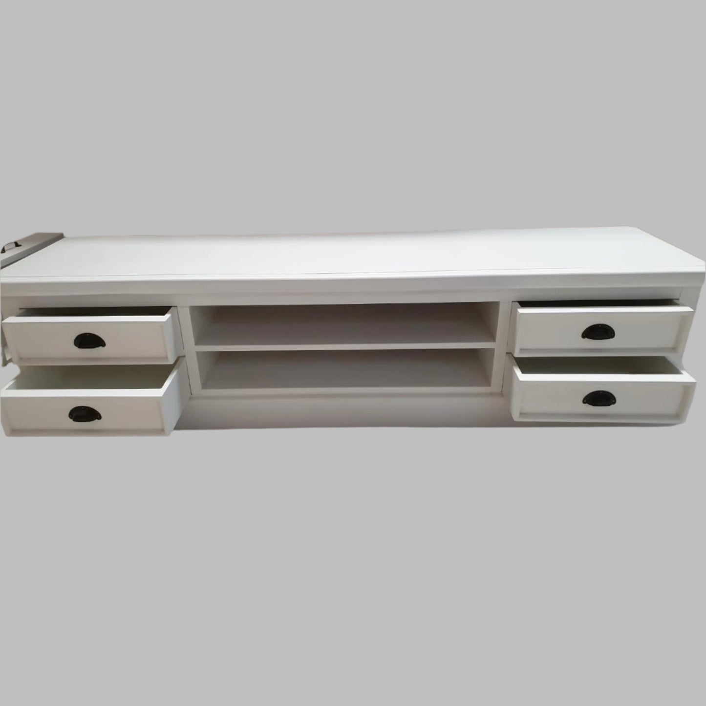 HAMPTON SOLID MAHOGANY LOWLINE TELEVISION ENTERTAINMENT UNIT TV STAND - 4 DRAWERS WHITE - MyChocolateWood