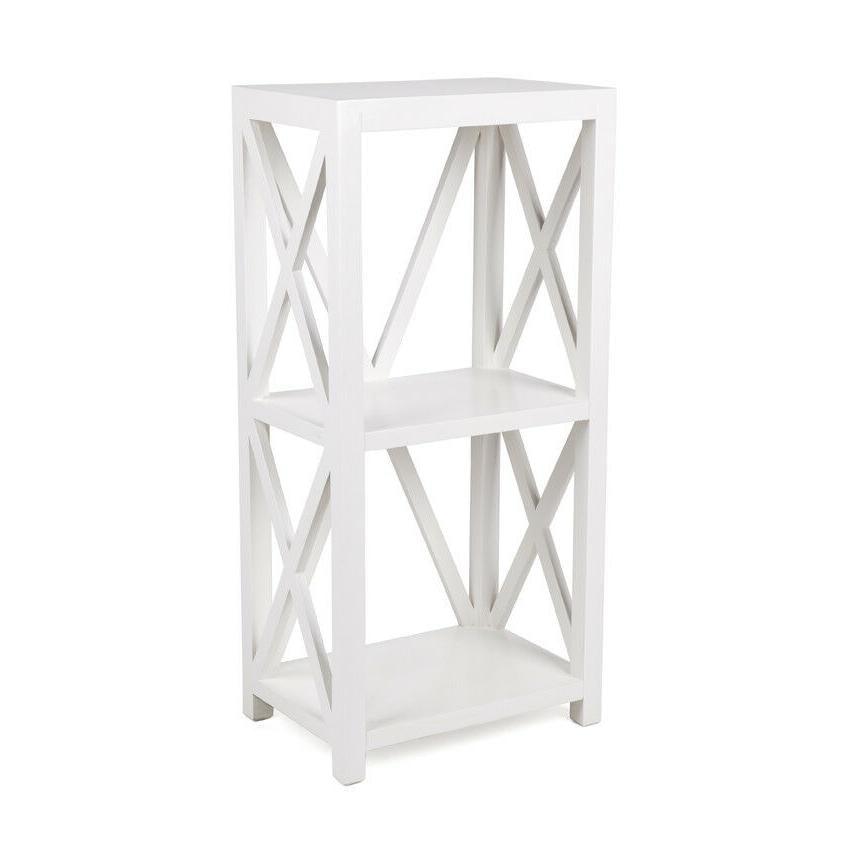 HAMPTON SOLID MAHOGANY SMALL CROSS BOOKCASE BOOKSHELF 2 SHELVES - WHITE - MyChocolateWood