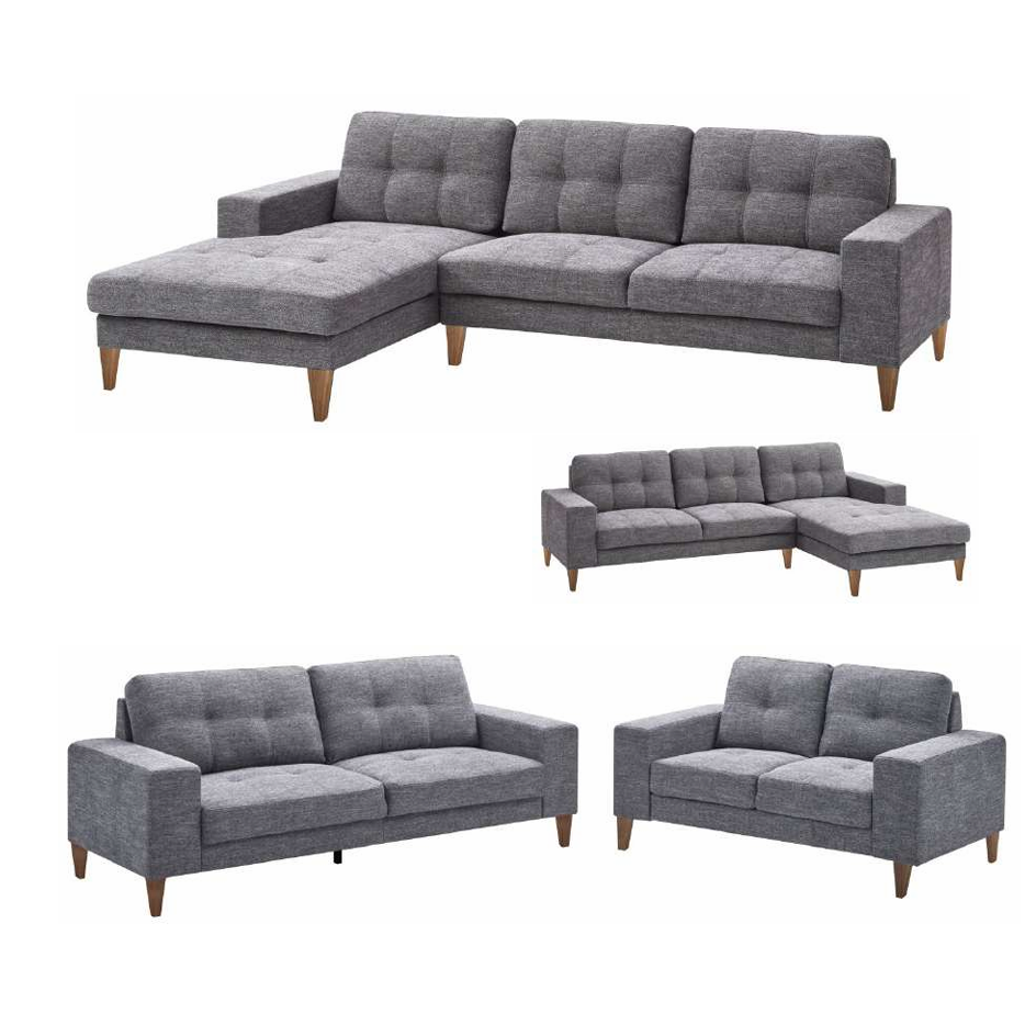 HARDIN FABRIC 3-SEATER + 2-SEATER SOFA SET LOUNGE SET GREY - MyChocolateWood