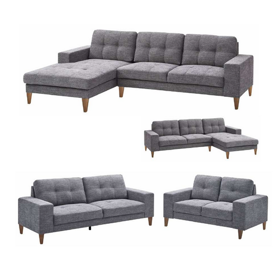 HARDIN FABRIC 3-SEATER + 2-SEATER SOFA SET LOUNGE SET GREY - MyChocolateWood