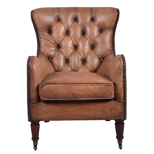 HAREWOOD VINTAGE LEATHER ARMCHAIR IN TOFFEE - MyChocolateWood
