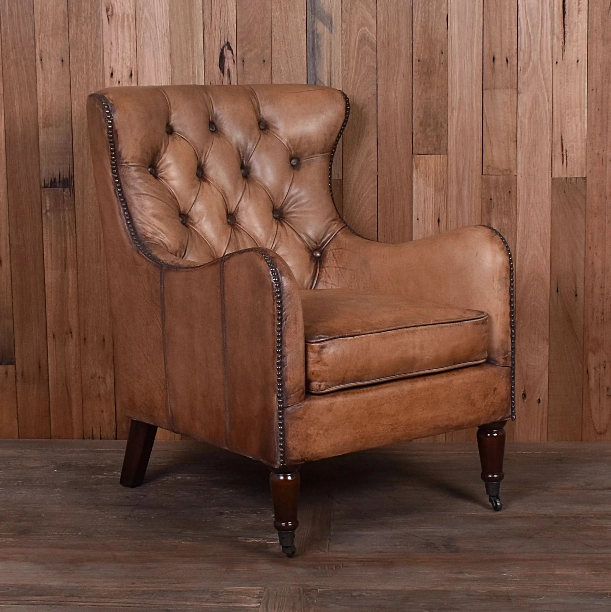 HAREWOOD VINTAGE LEATHER ARMCHAIR IN TOFFEE - MyChocolateWood