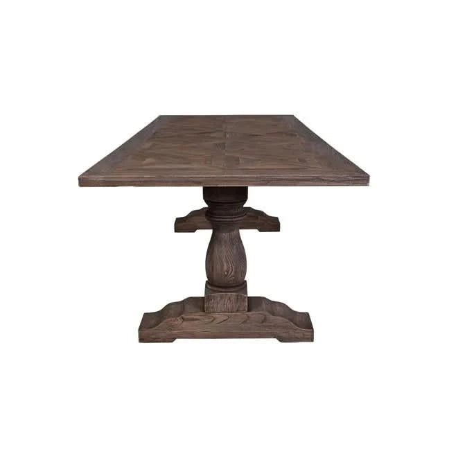 HARLOW PARQUET RECLAIMED ELM DINING TABLE WITH PEDESTAL BASE 250CM NATURAL ELM - MyChocolateWood