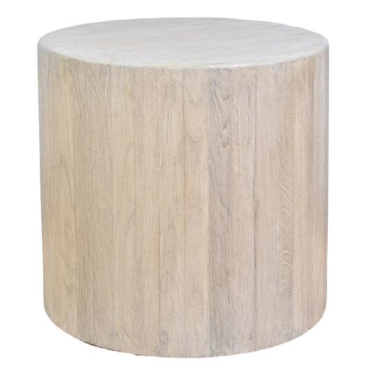 HAROUN RECLAIMED ELM ROUND SIDE TABLE LAMP TABLE WHITE WITH DARK GRAINS