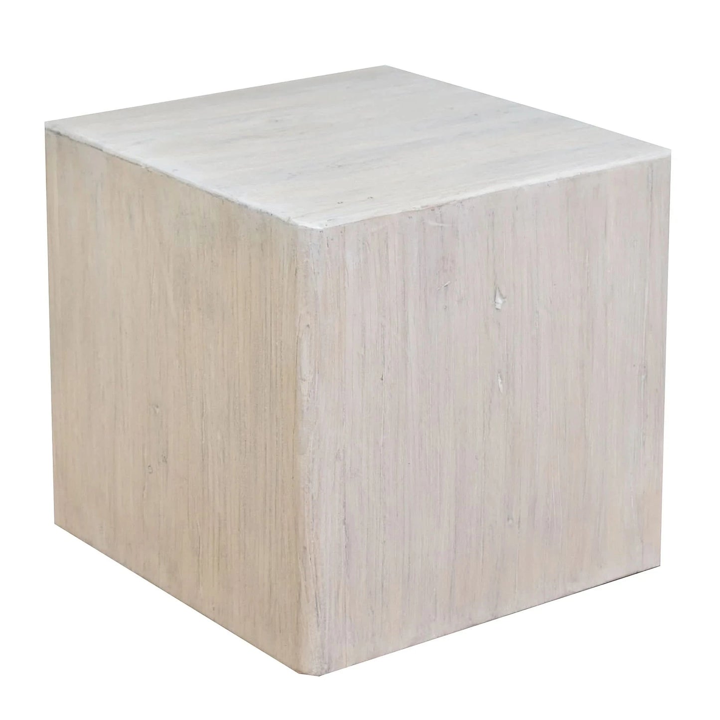 HAROUN RECLAIMED ELM SQUARE SIDE TABLE LAMP TABLE WHITE WITH DARK GRAINS - MyChocolateWood