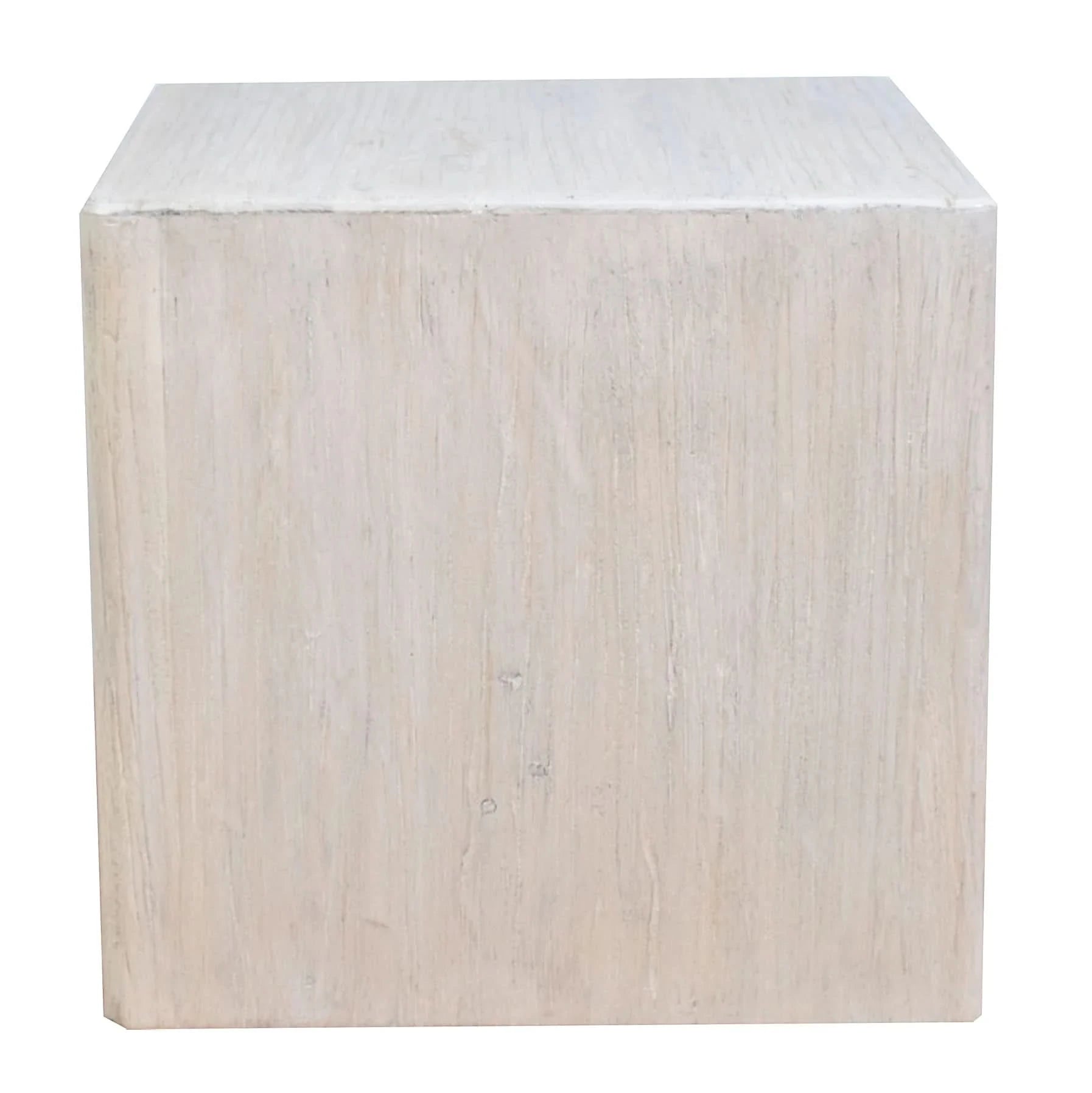 HAROUN RECLAIMED ELM SQUARE SIDE TABLE LAMP TABLE WHITE WITH DARK GRAINS - MyChocolateWood