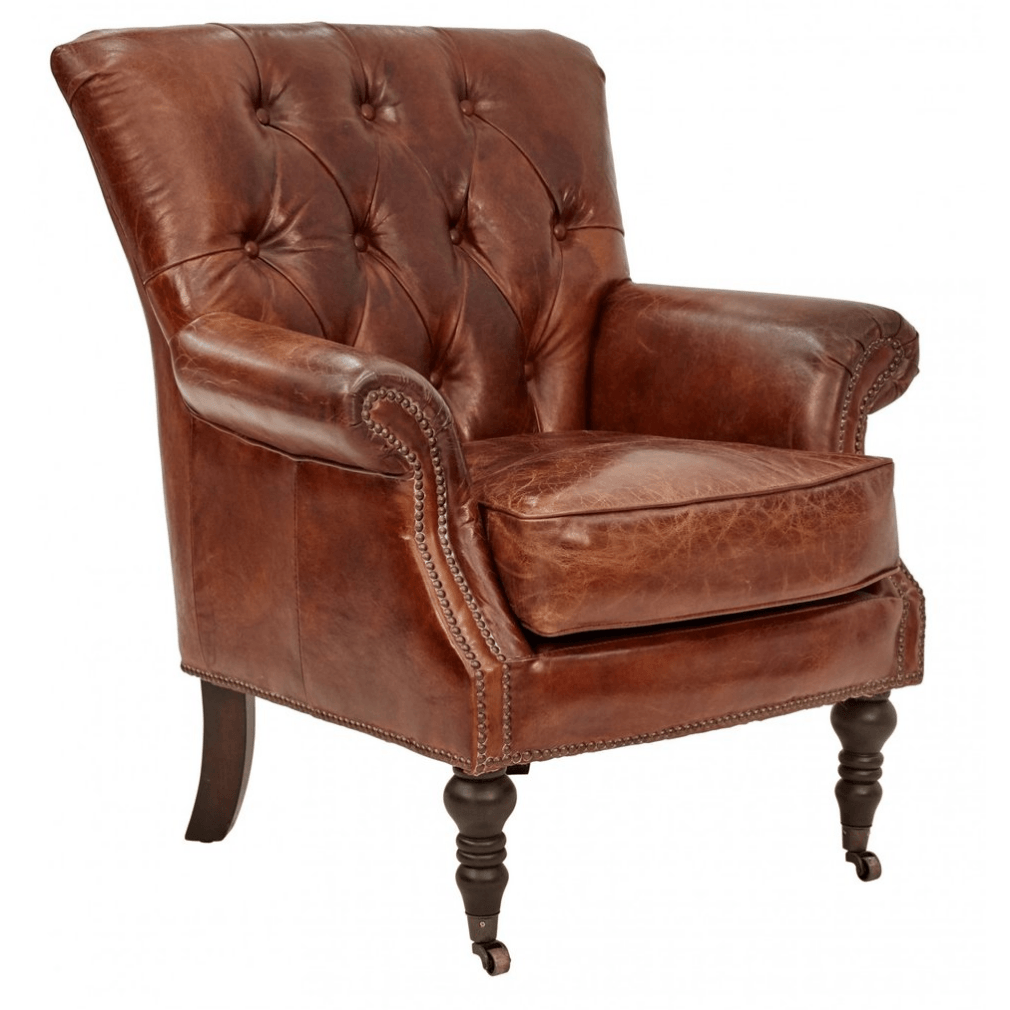 HARPER AGED LEATHER ARMCHAIR - MyChocolateWood