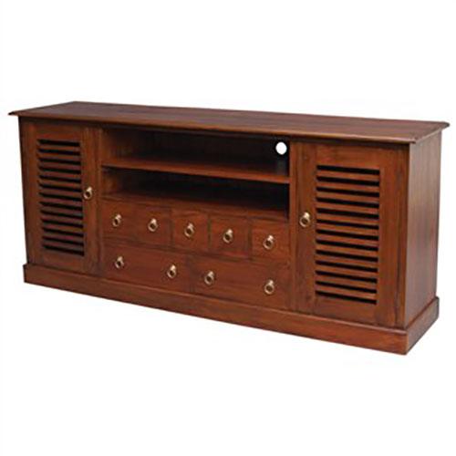 HAWAII SOLID MAHOGANY TV UNIT 2 DOORS 7 DRAWERS 187CM - MyChocolateWood