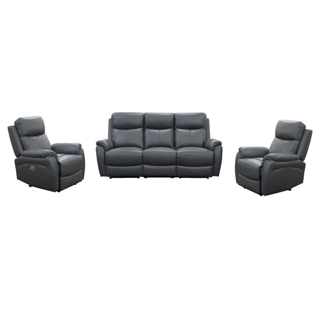 HAWES 3 PIECE ELECTRIC RECLINER 3-SEATER SOFA & 2 ARMCHAIRS GUNMETAL COLOUR - MyChocolateWood