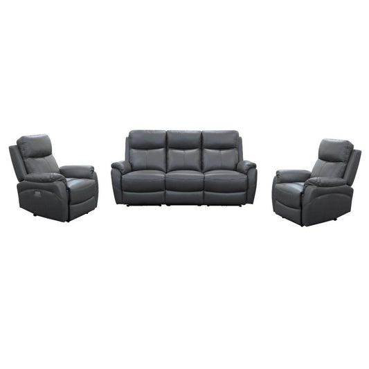 HAWES 3 PIECE ELECTRIC RECLINER 3-SEATER SOFA & 2 ARMCHAIRS GUNMETAL COLOUR - MyChocolateWood