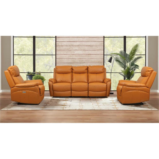 HAWES 3 PIECE ELECTRIC RECLINER 3-SEATER SOFA & 2 ARMCHAIRS TANGERINE COLOUR - MyChocolateWood