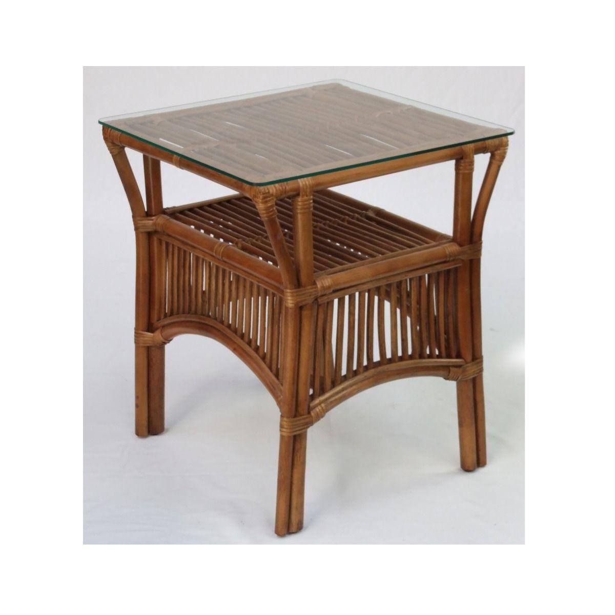 HENDERSON GLASS TOP RATTAN SIDE TABLE IN TOBACCO - MyChocolateWood