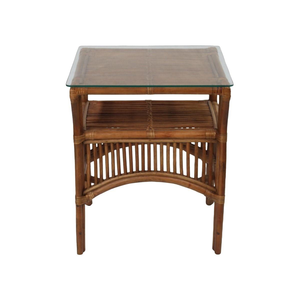 HENDERSON GLASS TOP RATTAN SIDE TABLE IN TOBACCO - MyChocolateWood