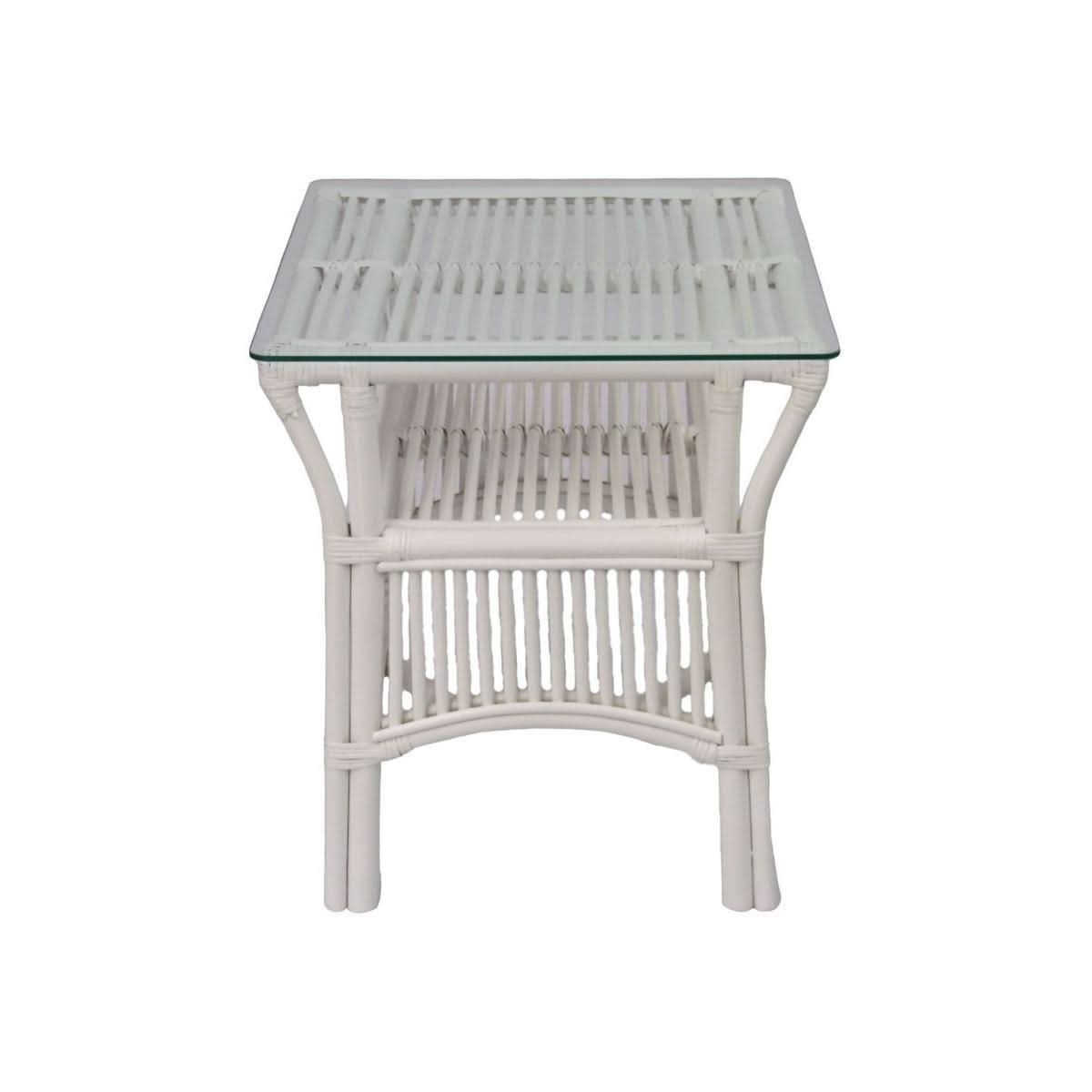 HENDERSON GLASS TOP RATTAN SIDE TABLE IN WHITE - MyChocolateWood