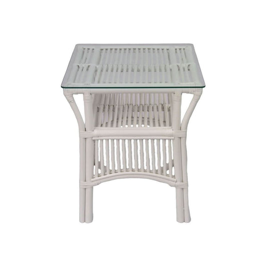 HENDERSON GLASS TOP RATTAN SIDE TABLE IN WHITE - MyChocolateWood