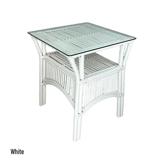 HENDERSON GLASS TOP RATTAN SIDE TABLE IN WHITE - MyChocolateWood