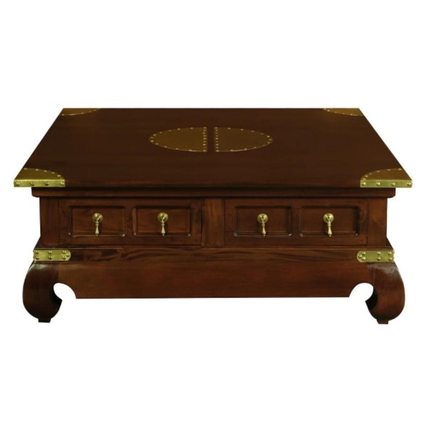 HIROKO CHINESE STYLE SOLID MAHOGANY SQUARE COFFEE TABLE 4 DRAWERS IN MAHOGANY COLOUR - MyChocolateWood