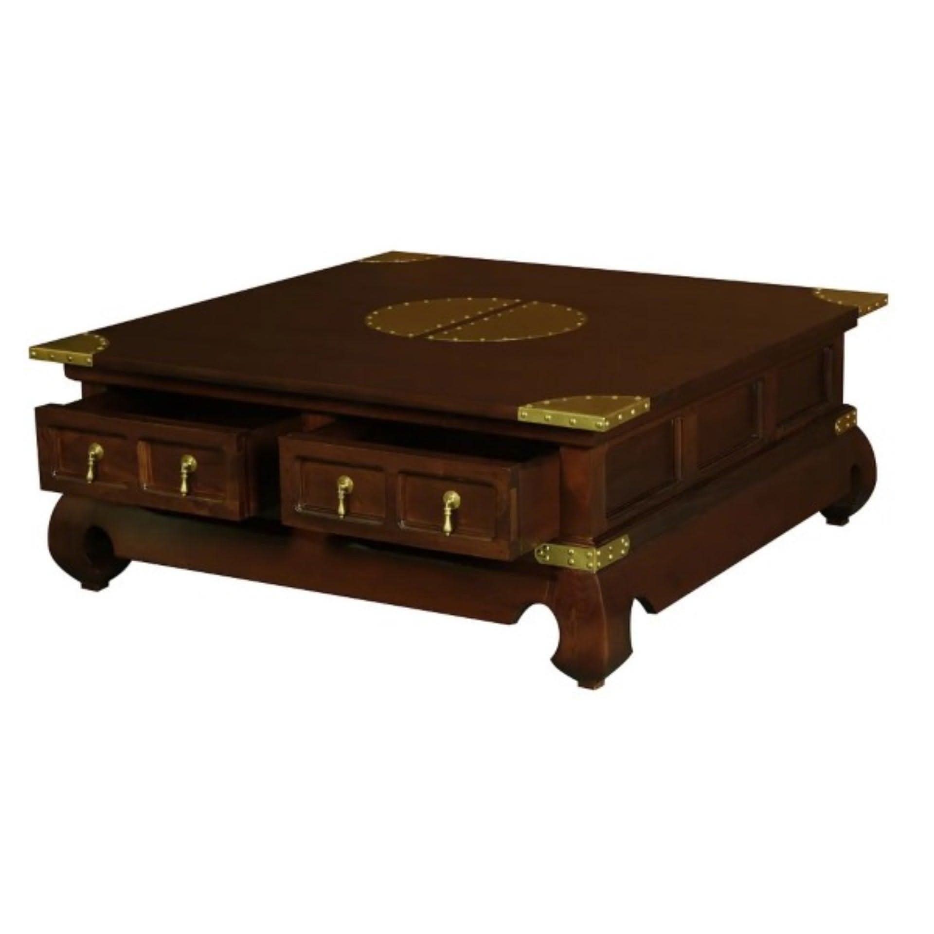 HIROKO CHINESE STYLE SOLID MAHOGANY SQUARE COFFEE TABLE 4 DRAWERS IN MAHOGANY COLOUR - MyChocolateWood