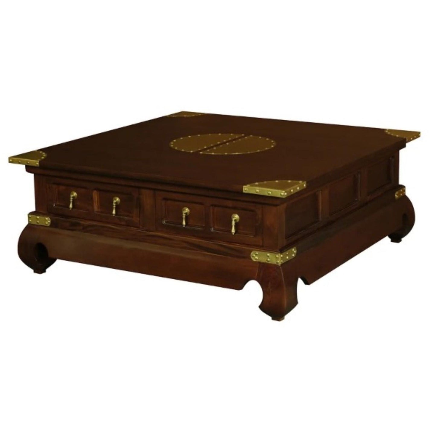 HIROKO CHINESE STYLE SOLID MAHOGANY SQUARE COFFEE TABLE 4 DRAWERS IN MAHOGANY COLOUR - MyChocolateWood