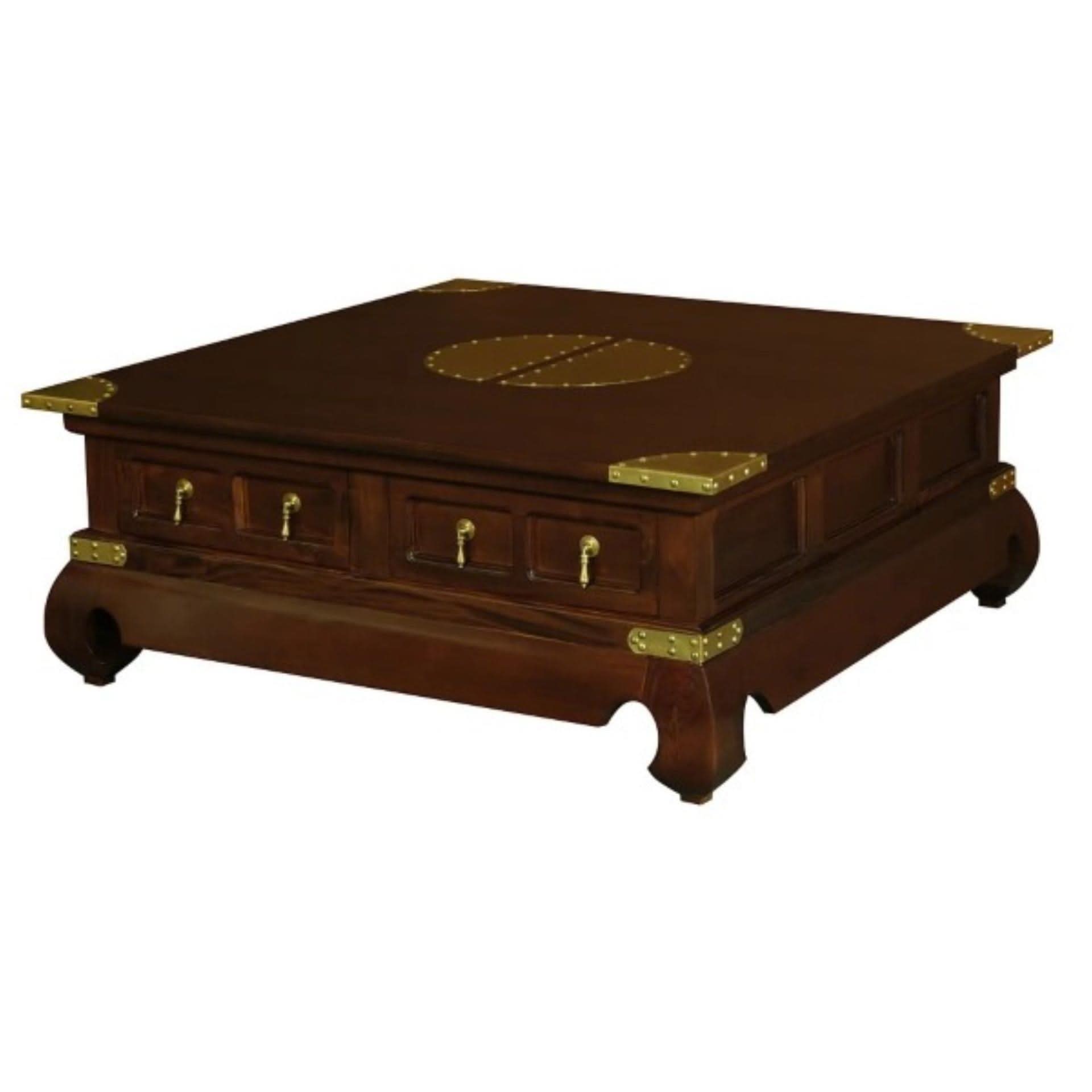 HIROKO CHINESE STYLE SOLID MAHOGANY SQUARE COFFEE TABLE 4 DRAWERS IN MAHOGANY COLOUR - MyChocolateWood