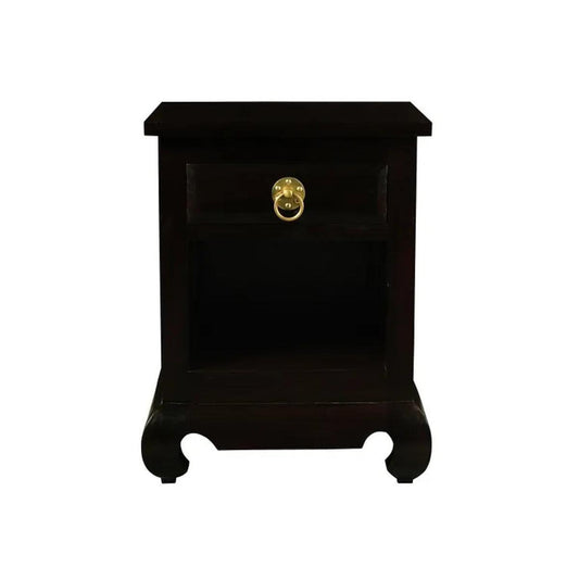 HIROKO OPIUM STYLE LEG 1 DRAW & 1 SHELF BEDISDE TABLE - CHOCOLATE - MyChocolateWood