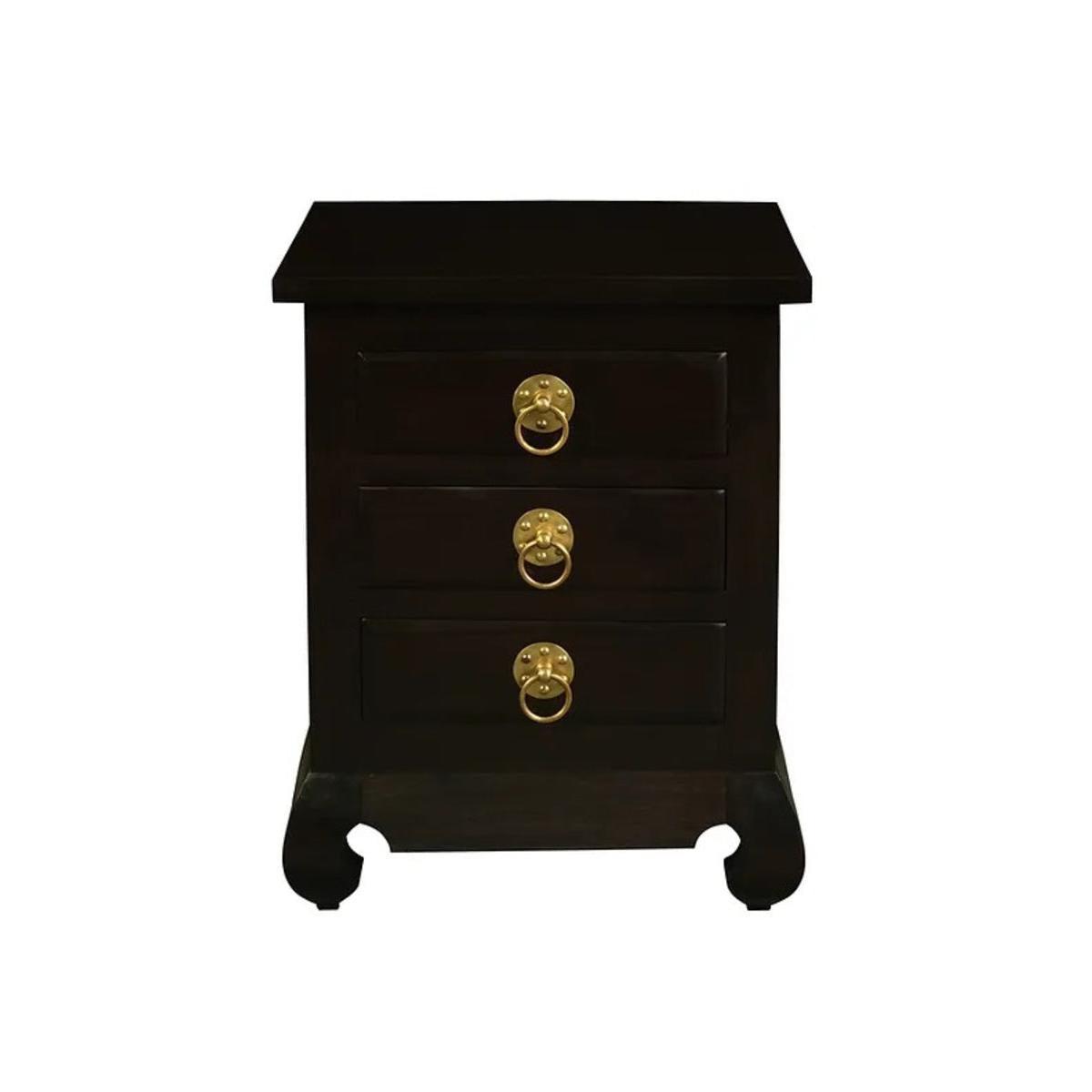 HIROKO OPIUM STYLE LEG 3 DRAWERS BEDSIDE TABLE - CHOCOLATE - MyChocolateWood