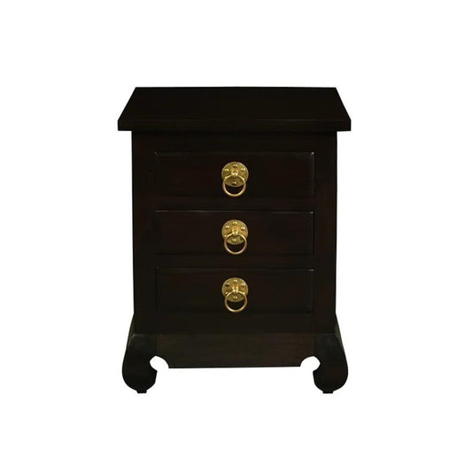 HIROKO OPIUM STYLE LEG 3 DRAWERS BEDSIDE TABLE - CHOCOLATE - MyChocolateWood