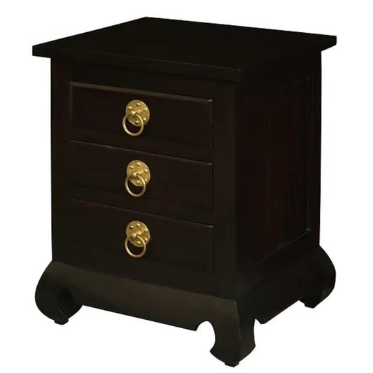 HIROKO OPIUM STYLE LEG 3 DRAWERS BEDSIDE TABLE - CHOCOLATE - MyChocolateWood