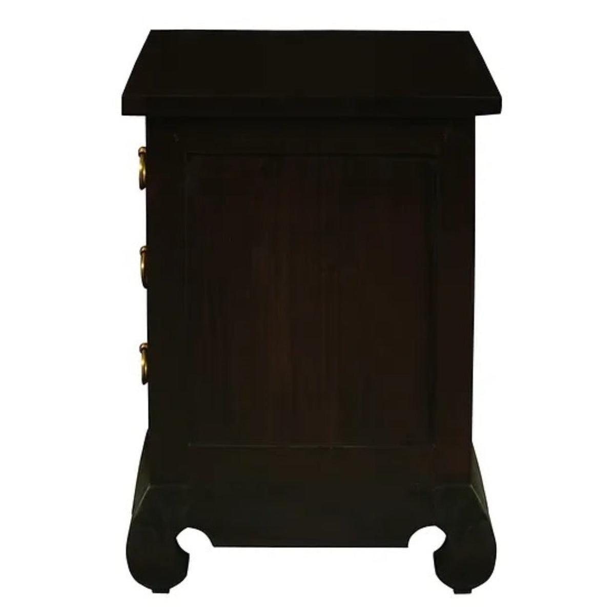 HIROKO OPIUM STYLE LEG 3 DRAWERS BEDSIDE TABLE - CHOCOLATE - MyChocolateWood