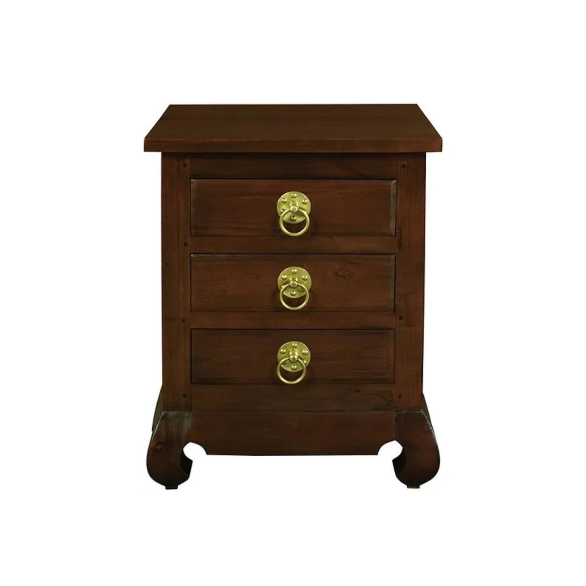 HIROKO OPIUM STYLE LEG 3 DRAWERS BEDSIDE TABLE - MAHOGANY - MyChocolateWood