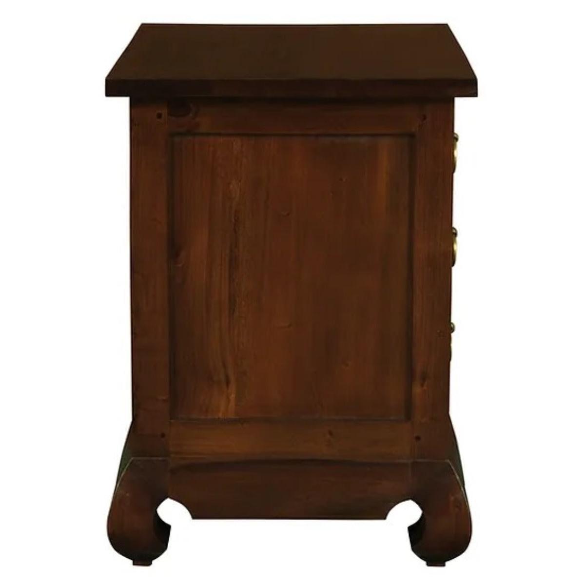HIROKO OPIUM STYLE LEG 3 DRAWERS BEDSIDE TABLE - MAHOGANY - MyChocolateWood
