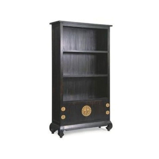 HIROKO SOLID MAHOGANY CHINESE STYLE 2 DOORS & 3 SHELVES BOOKCASE IN CHOCOLATE - MyChocolateWood
