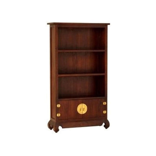 HIROKO SOLID MAHOGANY CHINESE STYLE 2 DOORS & 3 SHELVES BOOKCASE IN MAHOGANY - MyChocolateWood
