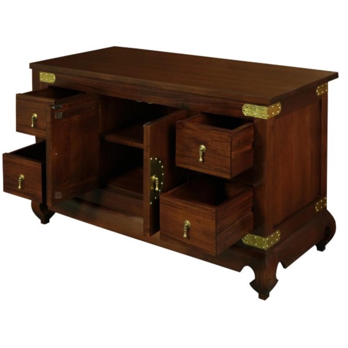 HIROKO SOLID MAHOGANY CHINESE STYLE BUFFET/SIDEBOARD 2 DOORS & 4 DRAWERS -MAHOGANY 120CM - MyChocolateWood