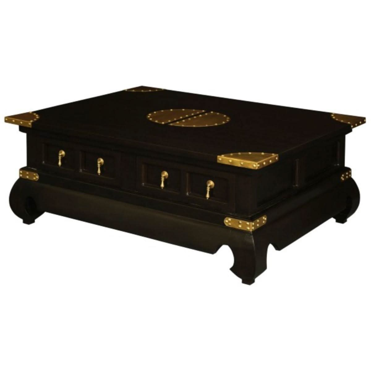 HIROKO SOLID MAHOGANY CHINESE STYLE RECTANGULAR COFFEE TABLE 4 DRAWERS IN CHOCOLATE COLOUR - MyChocolateWood