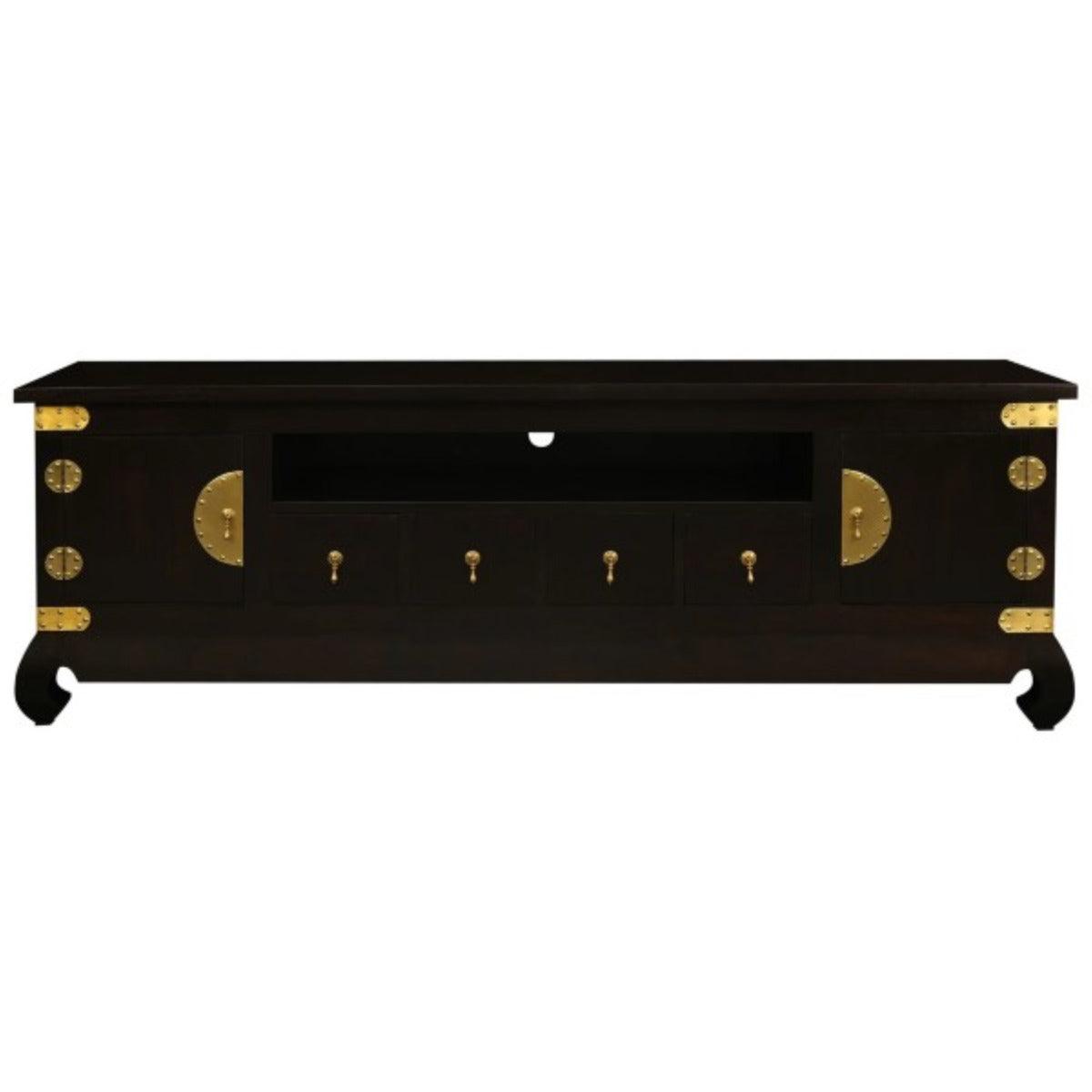 HIROKO SOLID MAHOGANY CHINESE STYLE TV UNIT 2 DOORS & 4 DRAWERS IN CHOCOLATE 190 CM - MyChocolateWood