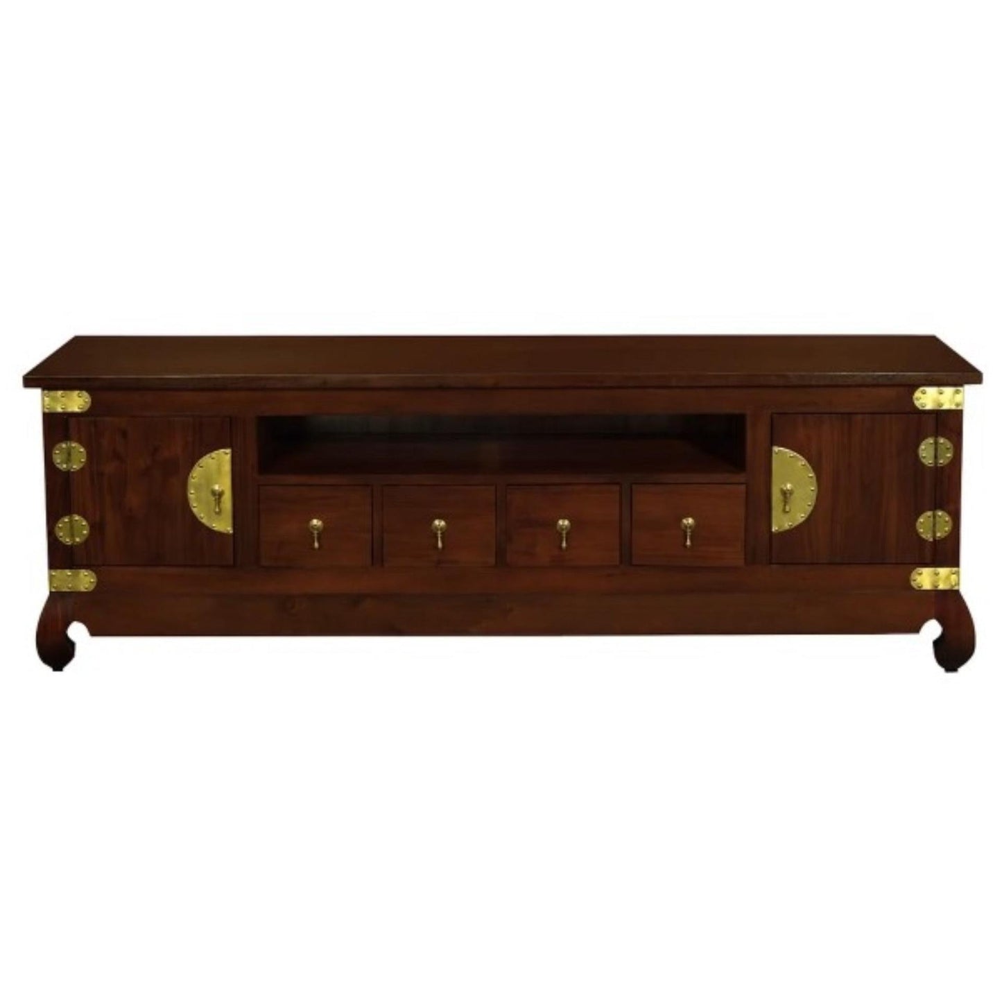 HIROKO SOLID MAHOGANY CHINESE STYLE TV UNIT 2 DOORS & 4 DRAWERS IN MAHOGANY 190CM - MyChocolateWood
