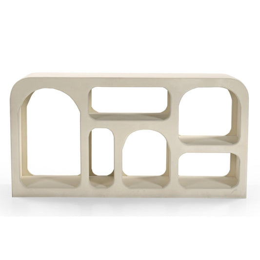 HORIZON MANGO WOOD LOW BOOKCASE IN CREAM CONCRETE FINISH - MyChocolateWood