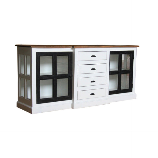 INDIGO SOLID MANGO WOOD HAMPTON STYLE BUFFET/SIDEBOARD 2 DOORS 4 DRAWERS - MyChocolateWood