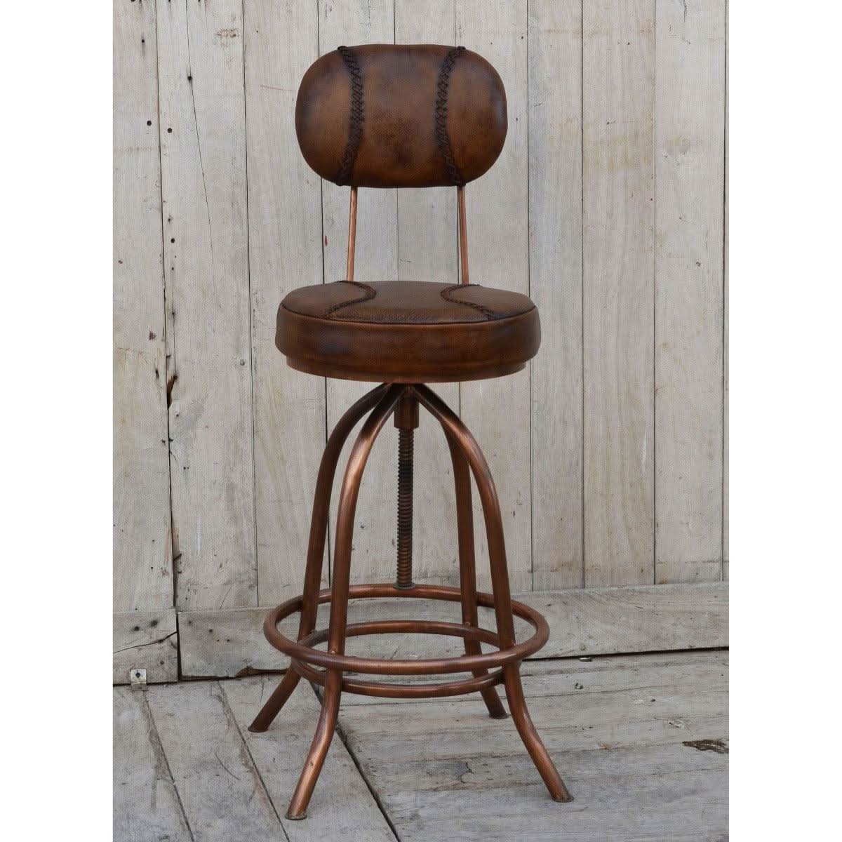 INDUSTRIAL LEATHER WIND UP BAR CHAIR/BAR STOOL IRON & LEATHER - MyChocolateWood